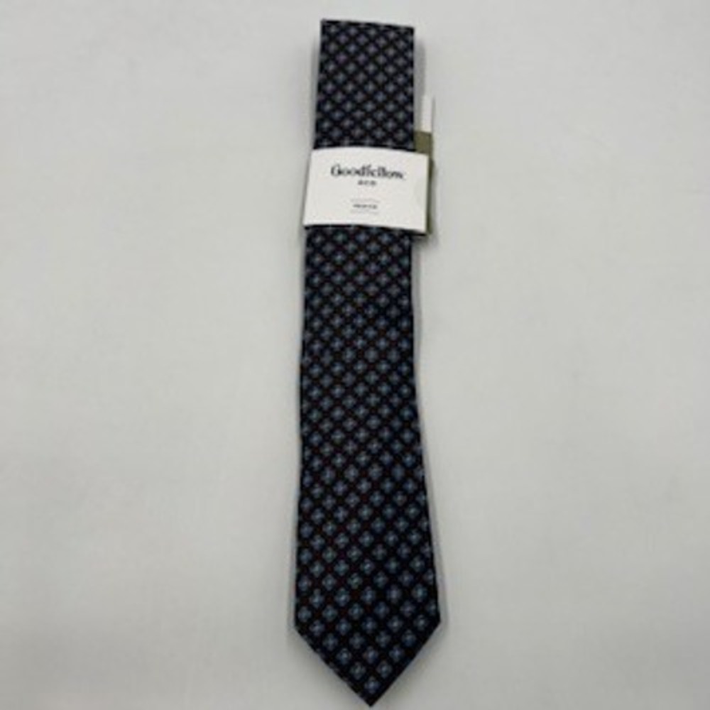 Goodfellow & Co Mens Brown Blue Geometric Floral Necktie Standard Width
